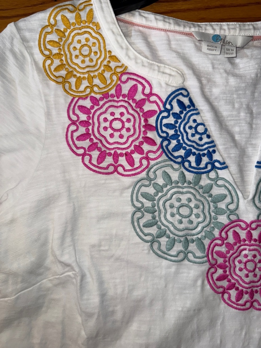 Boden White Tunic Dress with Colorful Embroidery, size 12 - Picture 3 of 4